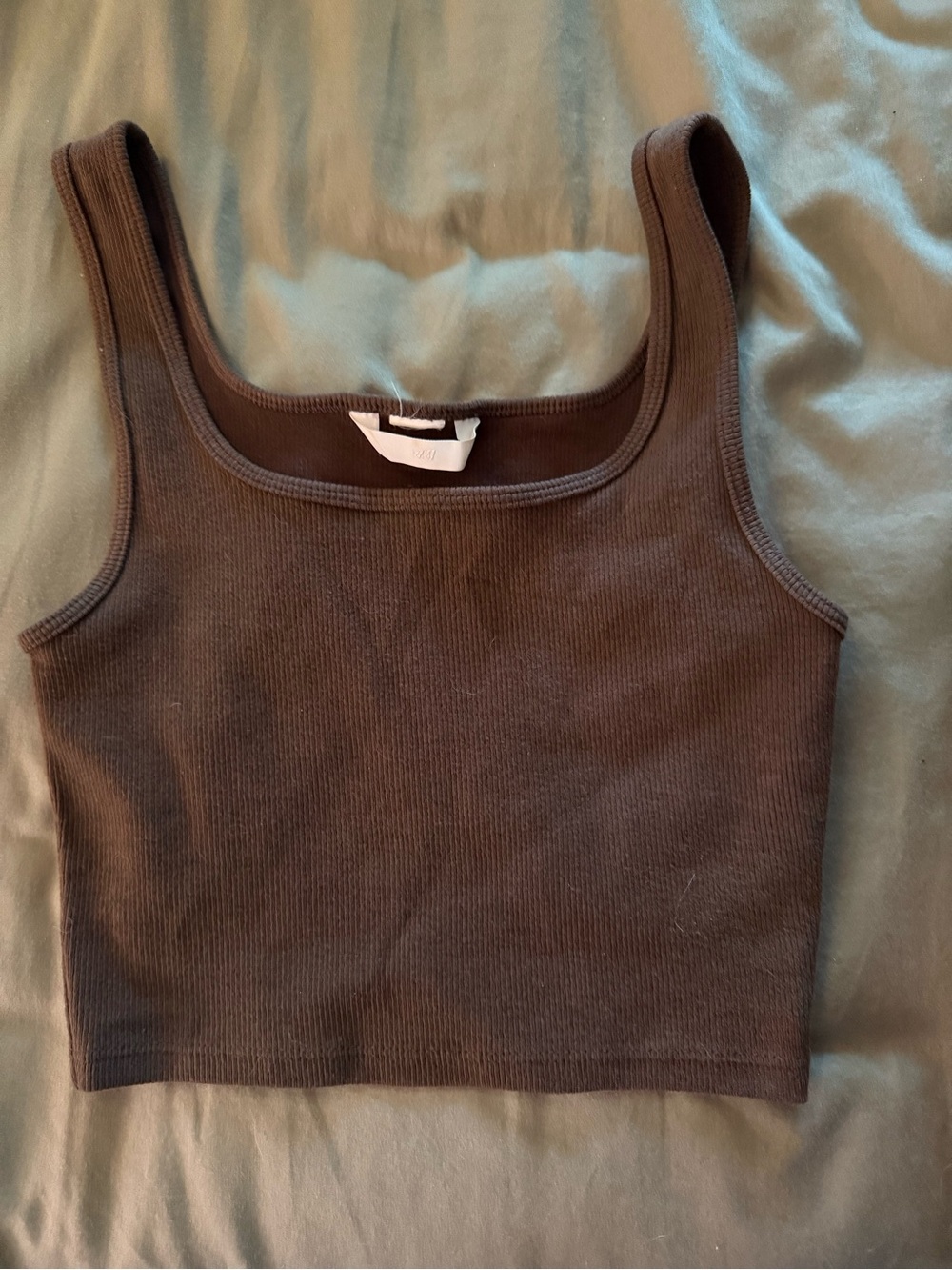 H&M Ribbed Square-Neck Crop Tank Top - Brown